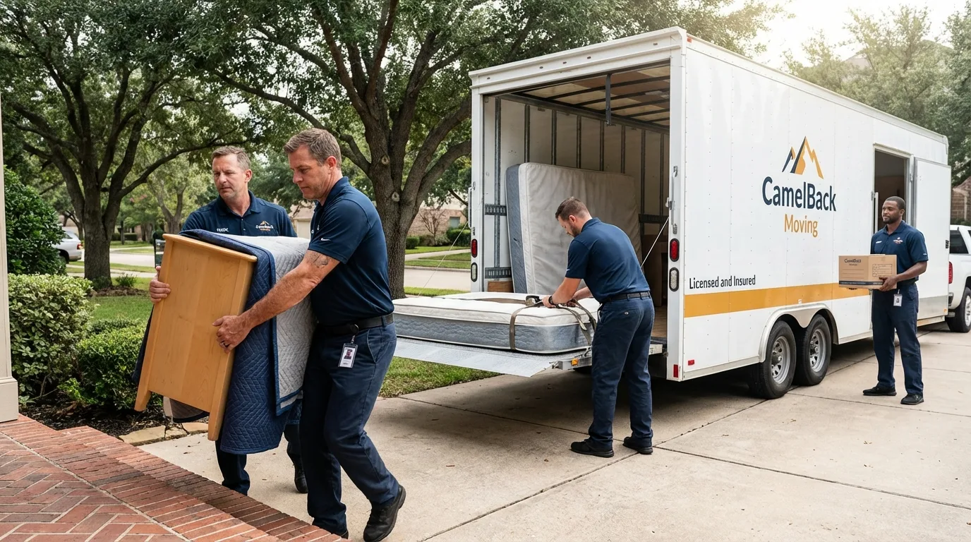 Crew loading residential truck for cross-state move from Aviston, IL